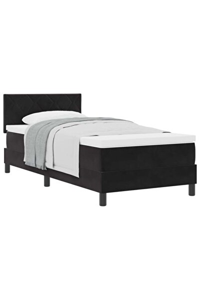 vidaxl Pat boxspring cu saltea și tăblie neagră 90 x 200 cm catifea