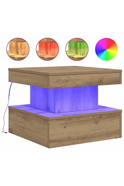 vidaxl Măsuță de cafea cu lumini LED, stejar artizanal, 50x50x40 cm