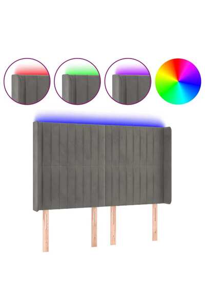vidaxl Tăblie de pat cu LED, gri deschis, 147x16x118/128 cm, catifea