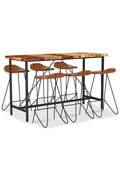 vidaxl Set de mobilier de bar din 7 piese, din lemn masiv reciclat și piele