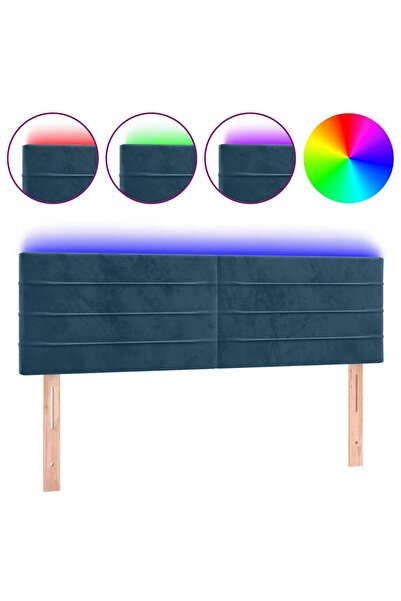 vidaxl Tăblie de pat cu LED, albastru închis, 144x5x78/88 cm, catifea