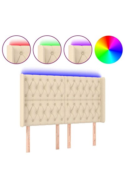 vidaxl Tăblie de pat cu LED, crem, 163x16x118/128 cm, textil