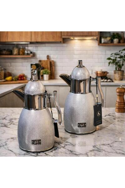 Lavera Trams Tea and Coffee Set with Luxurious Pattern 2 Pieces - Silver in Gold