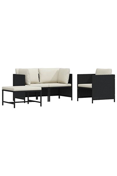 vidaxl Set mobilier de grădină cu perne, 4 piese, negru, poliratan