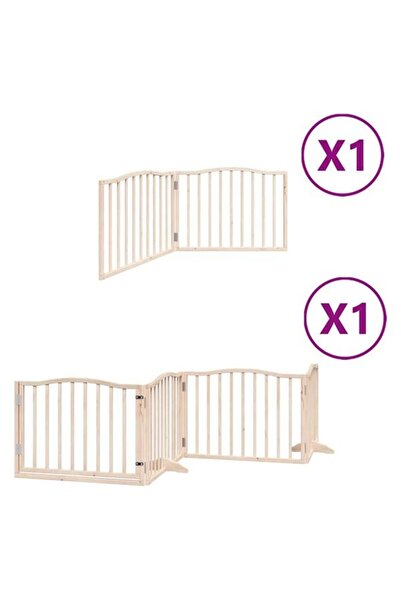 vidaxl Barieră pliabilă pentru câini cu ușă, 6 panouri, 480 cm, lemn de plop