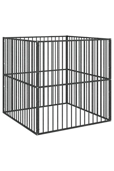 vidaxl Țarc pentru câini cu 4 panouri, negru, din oțel galvanizat