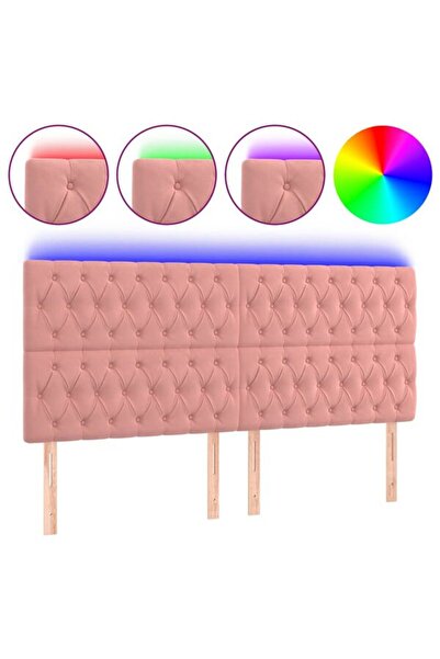 vidaxl Tăblie LED, roz, 200 x 7 x 118/128 cm, catifea