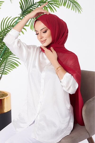 AUXIN Şifon Eşarp Düz Renk Tesettür Başörtüsü Şal 70x200 cm