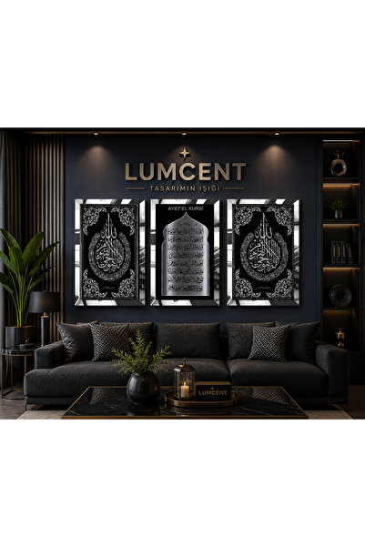 Lumcent Premium Gümüş Pleksi Çerçeveli 3 Parça Manevi MDF Duvar Tablosu | All...
