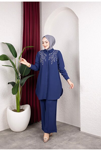 Trendoll Yaprak desenli ikili takım lacivert