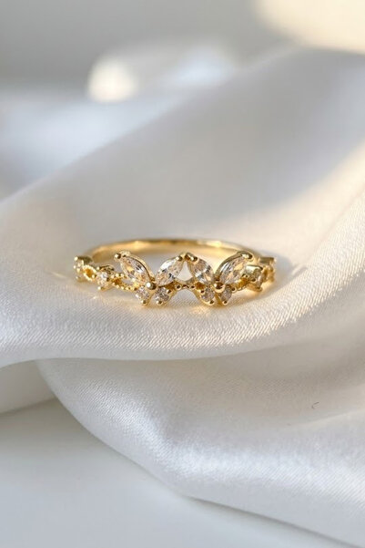 Elifsu Jewelry خاتم الأميرة ديانا على شكل فراشة قابل للتعديل مرصع بحجر الزركون