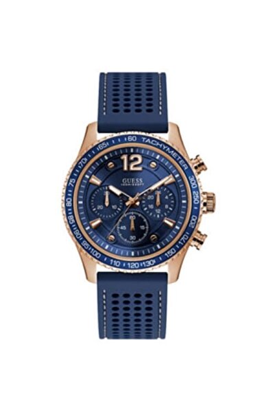 Guess Ανδρικό ρολόι μπλε 44mm με κάσα από ροζ χρυσό 100M W0971G3