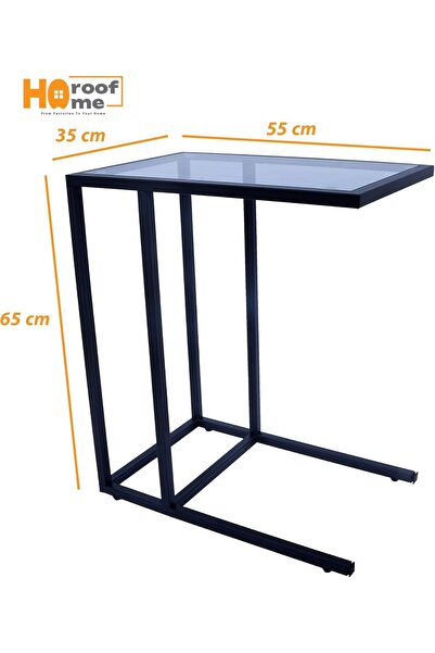 horoof home C-Shaped Glass Side Table for Sofa, Couch, or Bed, Transparent Glass Top with Sturdy Steel Frame
