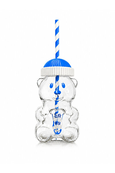 Afracam Teddy Bear Glass Cup for Cold Drinks, Frozen, Detox Cup 500 ml Blue w...