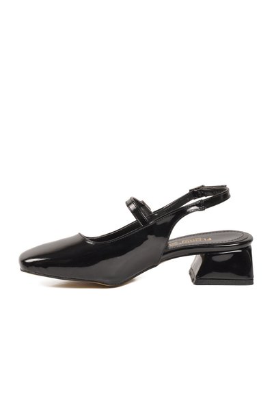 Generic Brand Black Patent Leather Thick Short Heeled Women's Evening Dress Shoes 160 Z