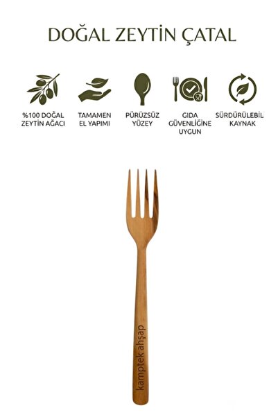 kamptek kamp teknolojisi Kamptek Wooden Natural Olive Wood Fork - 18 cm Handm...