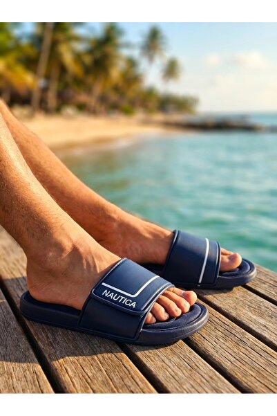 Finelook Men Casual Blue Slide Sandals – Comfortable Summer Beach & Home Slip...