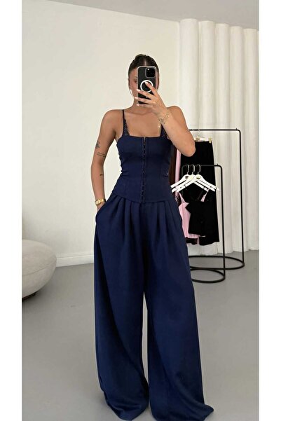 EVOA Women's Strappy Corset and Wide Leg Pants Set