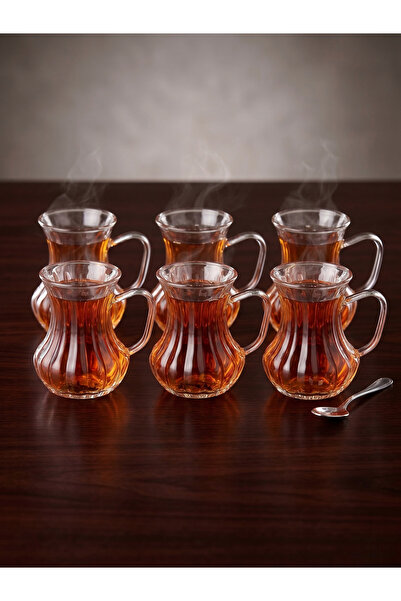 Elista Luxurious Detailed Glass Tea Cup Set with Handles – 150 ml for 6 People