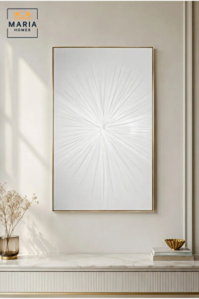 MARIA HOMES White Radiating Texture Wall Art with Gold Frame – Modern Abstrac...