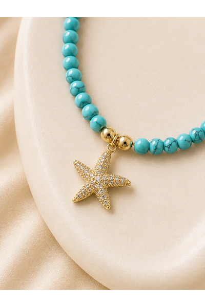 Tuysa Jewelry Mavi Boncuklu Deniz Yıldızı Detaylı Kolye