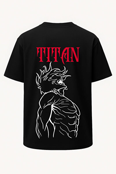 nirvoda Tricou supradimensionat AOT Eren Titan cu imprimeu - Imprimeu mare fa...