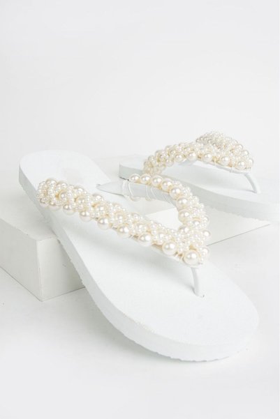 AlessaModa Shop Women's Flip-Flops Special Design Handmade Bridal Slippers with Pearls (Sonya)