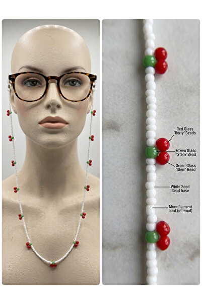 Generic Brand White Glasses Cord with Beaded Cherry Figure - Handmade Sunglas...