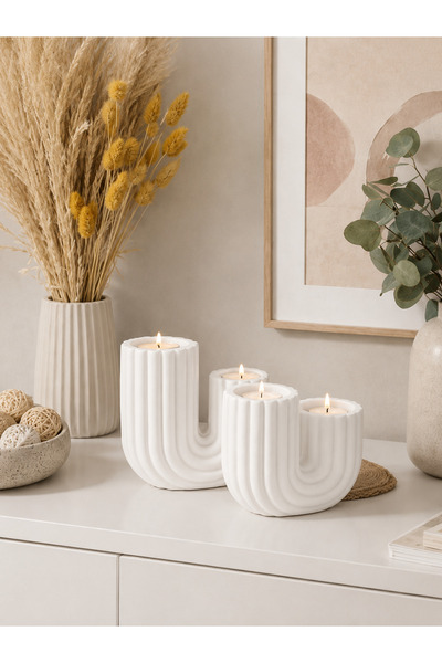 BUBUHOMEDECOR Modern Evler için Kaktüs Figürlü 2'li mumluk Beyaz