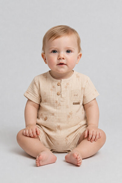 Caramell Baby Boy Patterned Short Sleeve Summer Jumpsuit