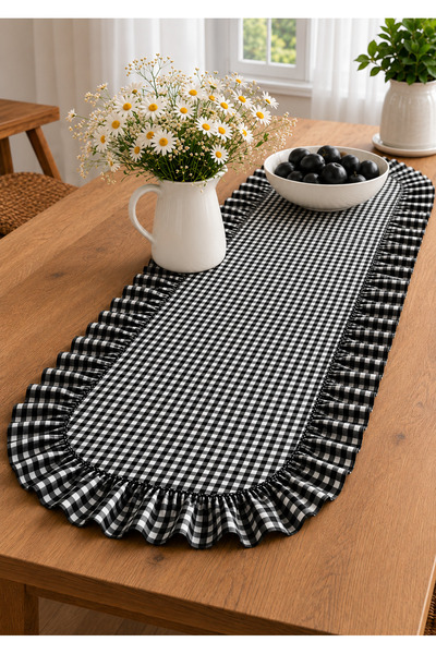 ŞAH TEXTILE DESIGN Pötikareli sık fırfırlı leke tutmaz runner 40x110