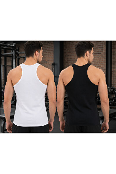Nisa (Genel Markalar) Men's Ribana Sportsman Undershirt Black and White Doubl...