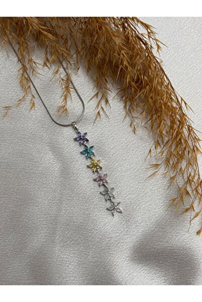 stainless steell Colorful Flower Figured Y Steel Necklace