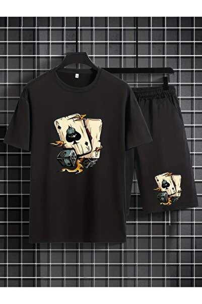 ONLY QUALİTY Unisex Siyah Balance Baskılı Tshirt Siyah Yazlık Eşofman Takım