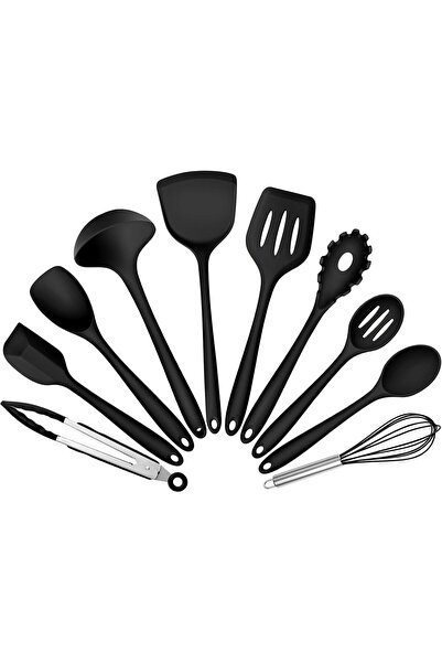 Leonyo Silicone Cooking Utensils Set of 10, Black Kitchen Utensils Set for Co...