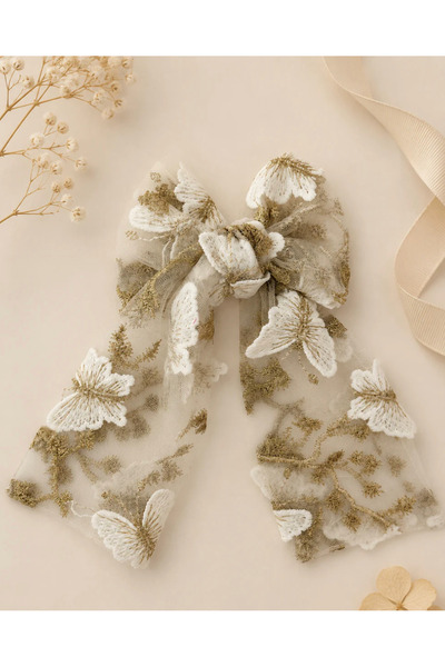chipiques Butterfly Gold Embroidered Tulle Bow Buckle