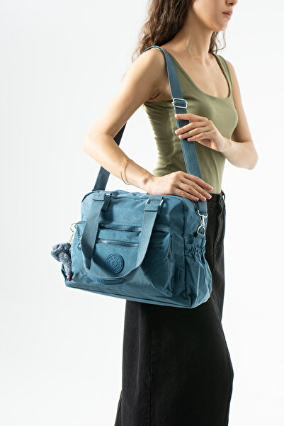 DUOMİNO Klinkır Multi-Pocket Water-Resistant Black Crinkle Shoulder Bag / Sho...
