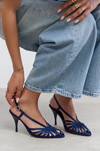 NİŞANTAŞI SHOES Pantofi cu toc pentru femei Eryu, albastru marin, din satin, ...