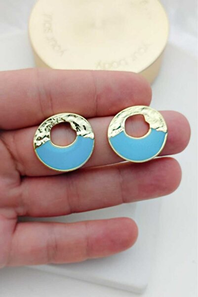 KYOLA DESİGN Blue Enamel Round Gold Women's Earrings