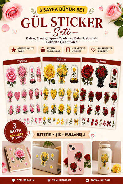 dijihane Rose Sticker Set 3 Sheets |   60+ Flower Themed Decorative Stickers ...