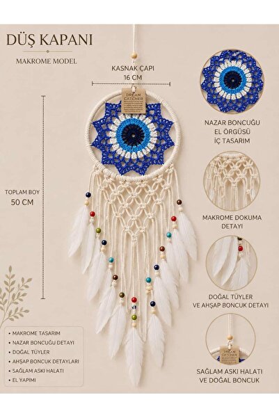 SultanofAura El Örgüsü Nazar Boncuklu Makrome Düş Kapanı - Boho Duvar Dekoru ...