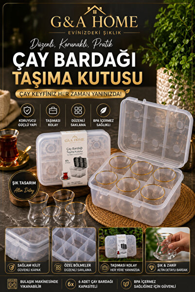GÖZDE AKKURT 6'lı Çay Bardağı Taşıma Kutusu – Bölmeli Koruyucu Saklama ve Taş...