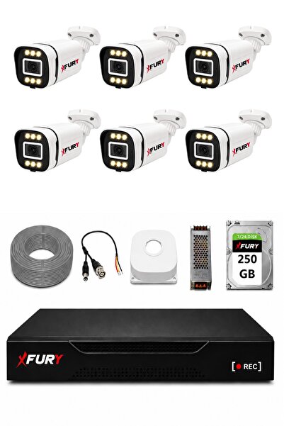 FURY 6 Kameralı 5MP Lens 1080P 6 Warm LED Renkli Gece Görüşlü Güvenlik Kamera...