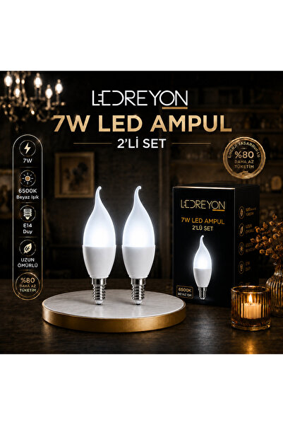 LEDREYON 2 Adet 7W Kıvrık Buji Led Ampul E-14 Duy Buji Mum Ampul Beyaz Işık