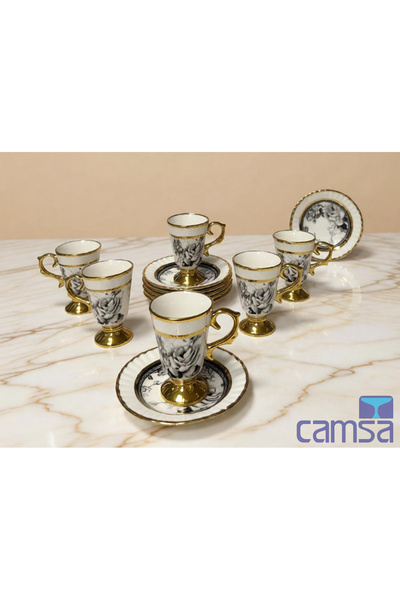 Queen’s Kitchen طقم قهوة من البورسلين بنقوش زهور لـ 6 أشخاص