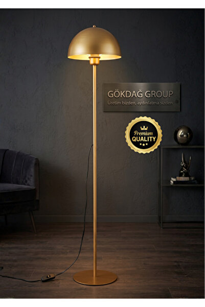 GÖKDAĞ GROUP Metal Gold Mantar Lambader Büyük Boy 140 CM Lüx Salon Yatak Odas...