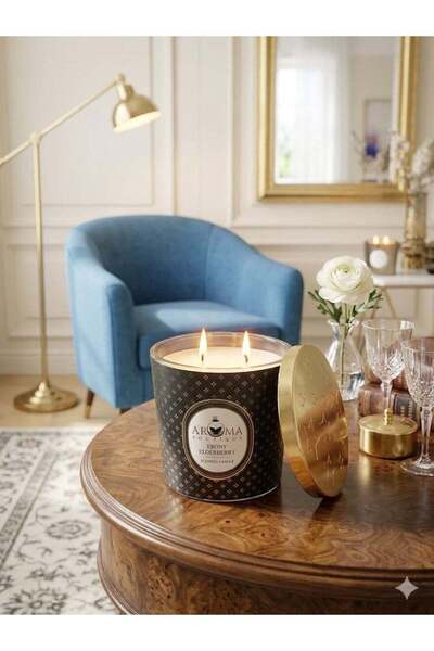 Aroma Luxury Scented Candle Two Wicks with Gold Metal Lid – Ebony and Blackcu...