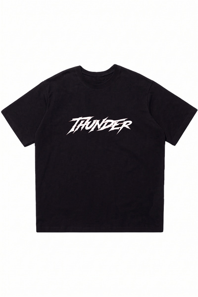 DASH WEAR Thunder Printed Black Oversize Crew Neck T-Shirt