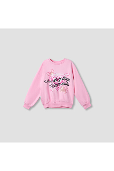Juniors Graphic Glitter Print Sweatshirt with Long Sleeves