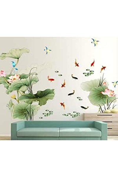 The Bros Lotus Flower Bird Fish Wall Decor Decal Sticker, Living Room PVC Mur...